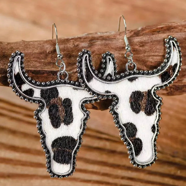 Veile Studios Alloy Animal Print Cow Head Earrings