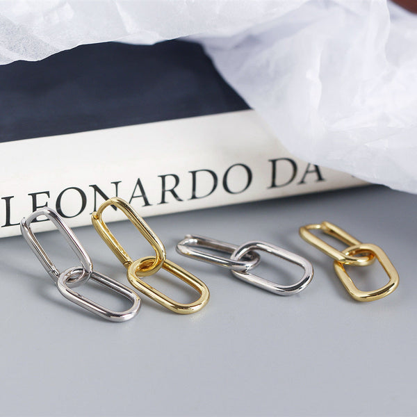 Veile Studios S925 Sterling Silver Geometric Square Paperclip Convertible Link Hoop Earrings