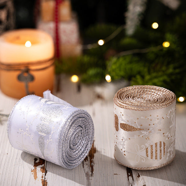 Christmas Tree Ribbon Roll Diy Decorative Bow Satin Silver Decoration Seasonal Decorations