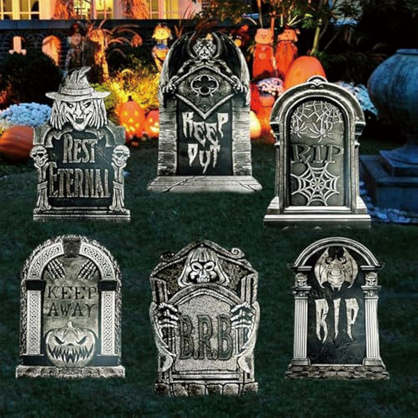 Halloween Outdoor Decor: Cemetery Tombstones Yard Signs With Stakes Realistic Scary Skulls Seasonal Decorations
