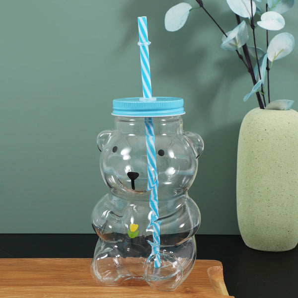 Bear Shaped Glass Cup With Straw Cute Cartoon Creative Tumbler For Coffee Juice Tea Novelty New Year Decorative Mug Cups Mugs & Glasses