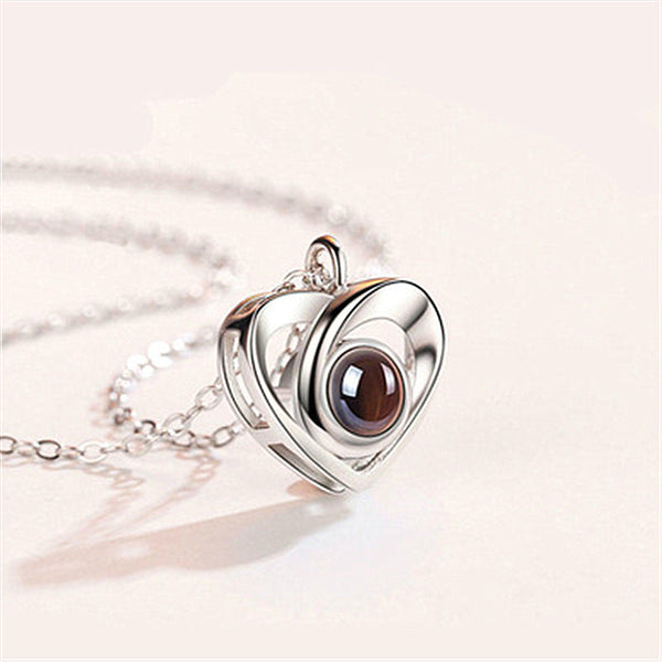 Silver Love Heart Shaped Projection Pendant Necklace In 100 Languages You Clavicle Chain Necklaces & Pendants