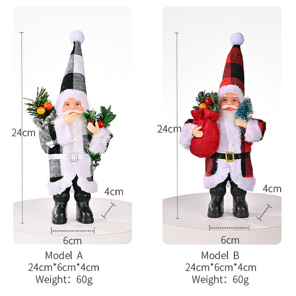 Christmas Decoration Resin Santa Claus Figurine Plaid Cloth Ornament Seasonal Decorations
