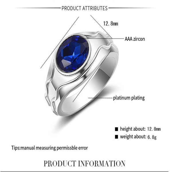 Simple Elegant Mens Ring Artificial Gemstones Silver Gold Plated Rings