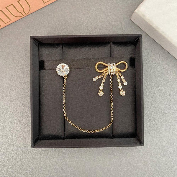 Veile Studios Bow Tassel Brooch Brass Gold Temperament For Accessories Brooches