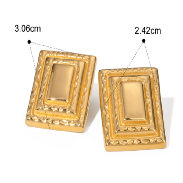 18K Gold Plated Stainless Steel Square Shape Earrings