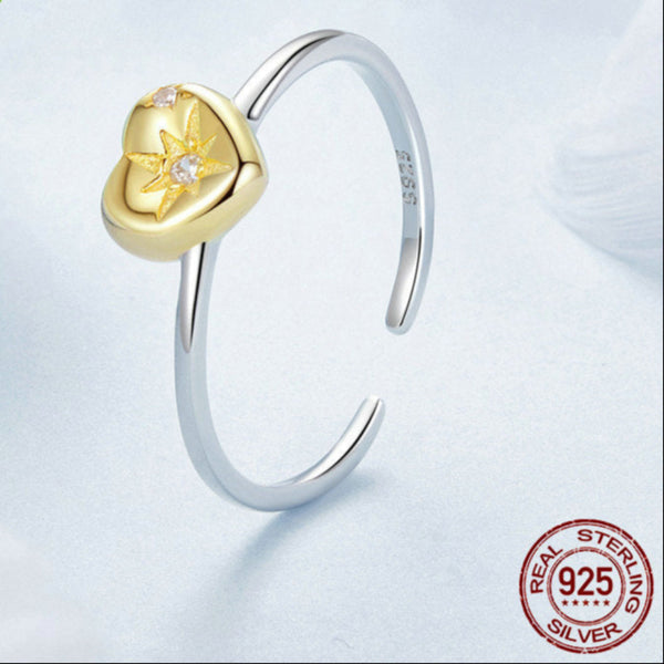 Veile Studios Yinziyun Original Couples 18K Gold Plated Love Splicing Open Ring S925 Silver Rings