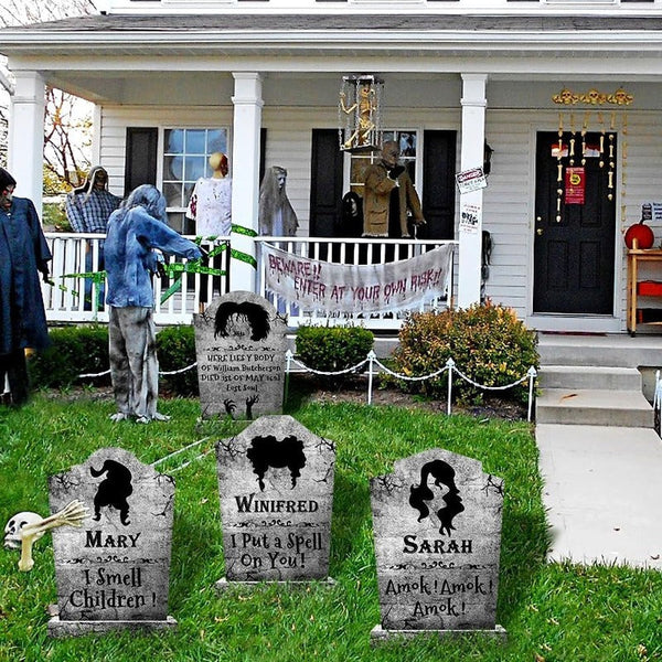 Halloween Outdoor Decor: Cemetery Tombstones Yard Signs With Stakes Realistic Scary Skulls Seasonal Decorations