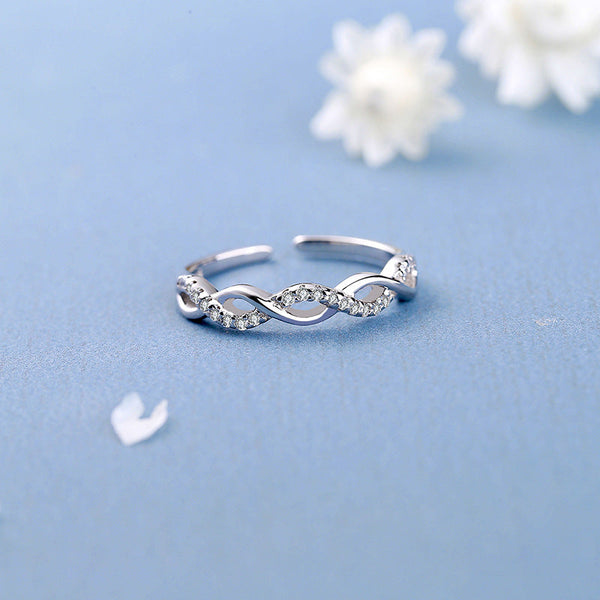 S925 Sterling Silver Micro Pave Flash Diamond Twisted Rope Ring For Women Ins Inspired Korean Style Unique Design Hollow Open Rings