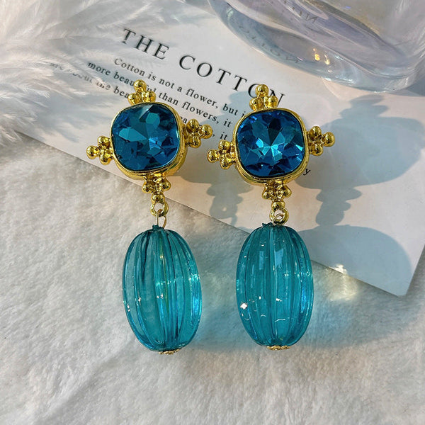 Veile Studios Middle Aged Style Blue Crystal Pendant Women's Artistic Retro Earrings