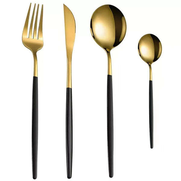 Stainless Steel Cutlery Set With Portuguese Gold Spray Painted Steak Knife Fork Spoon And Tea 4 Piece Gift Pack Cutlery Sets