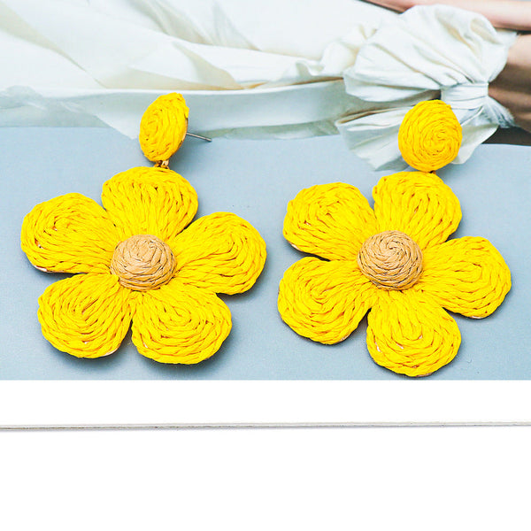 Veile Studios Grass Hemp Thread Handmade Flower Bohemian Beach Style Earrings