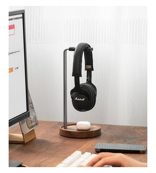 Premium Walnut Wood Real Headphone Stand Wooden Display Rack Gaming Creative Over Ear Hanger Mounts & Holders