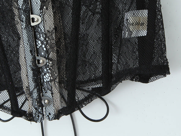 Lace Splicing Fitted Waistband Top With Strap Tube Tops