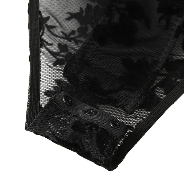 Lace Mesh Flocking Printed Sheer  Slim Fit Elegant Long Sleeve Jumpsuit Jumpsuits Rompers & Playsuits