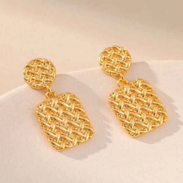 Veile Studios Geometric Square Heavy Industry With Metal Texture Copper Earrings