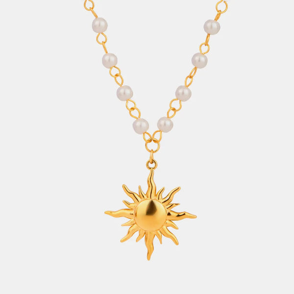 18K Gold Plated Pearl Sun Necklace Necklaces & Pendants