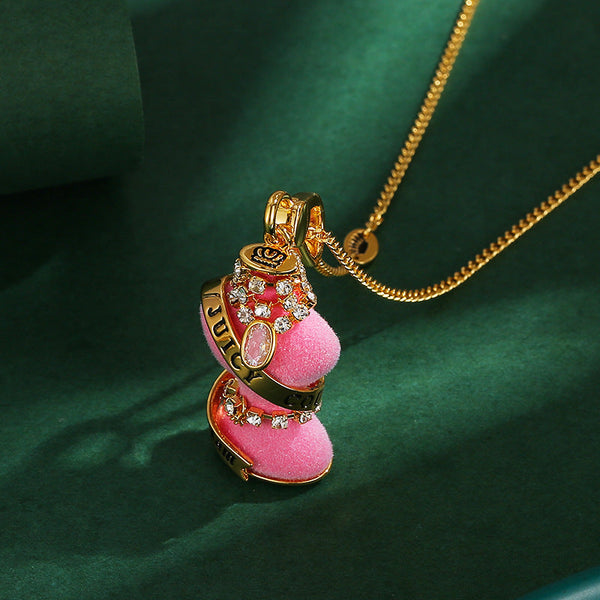 Diamond Inlaid Crystal Zircon Chain Pink Necklaces & Pendants