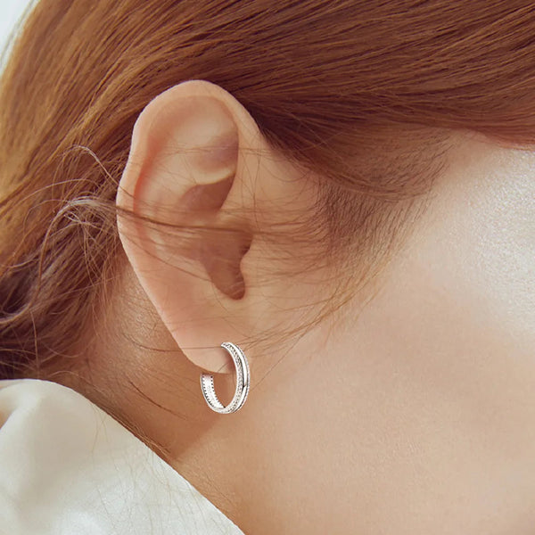 925 Sterling Silver Inlaid Moissanite C Hoop Earrings