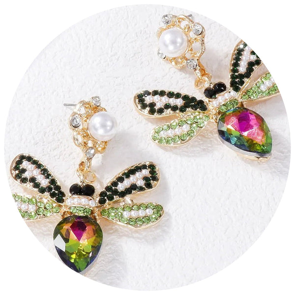 Veile Studios Natural Stone Bee Dangle Earrings