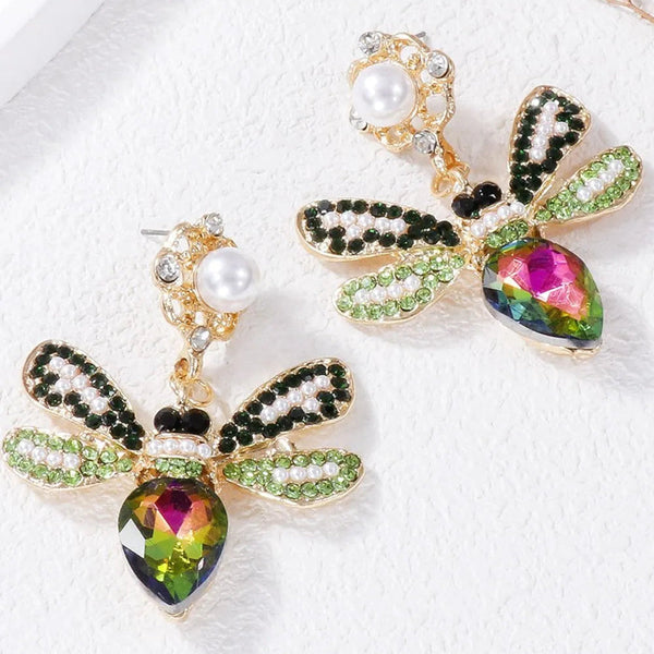 Veile Studios Natural Stone Bee Dangle Earrings