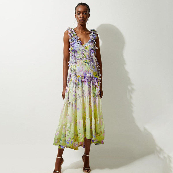 And American Swimsuit Floral Lace Up Atmosphere Fairy Style One Piece Set Swimwear