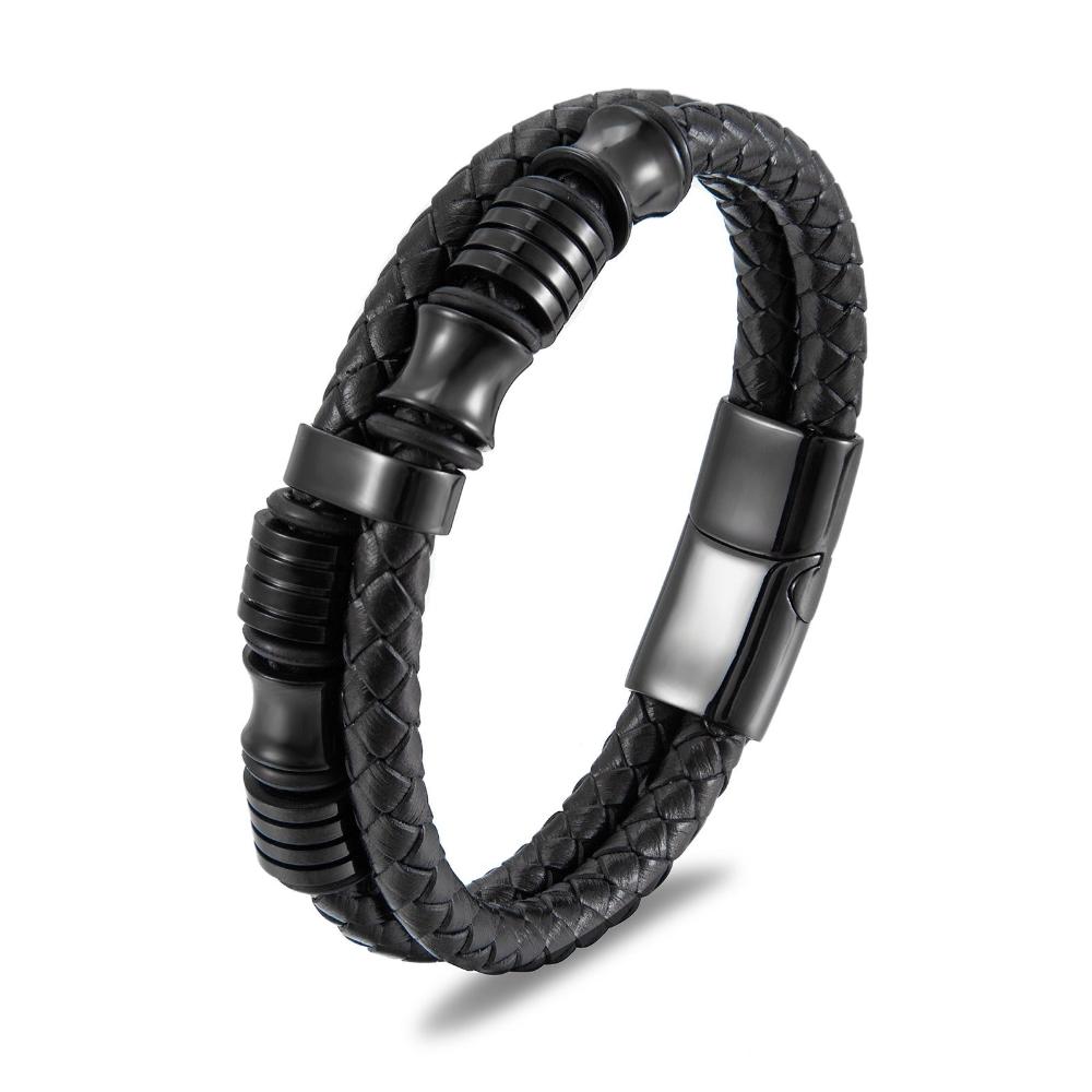 Veile Studios Black Leather Stainless Steel Mens Bracelet With Titanium And Rope Bracelets