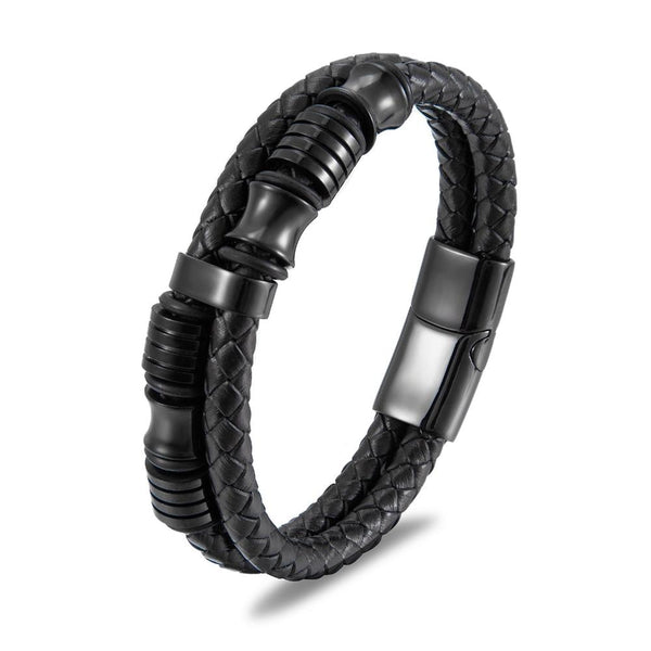 Veile Studios Black Leather Stainless Steel Mens Bracelet With Titanium And Rope Bracelets