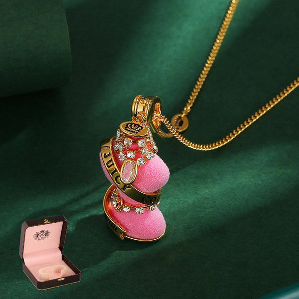 Diamond Inlaid Crystal Zircon Chain Pink Necklaces & Pendants