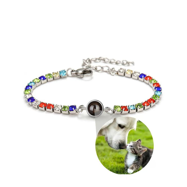 Customized Photo Projection Claw Chain Inlaid With Colored Diamonds Bracelet Women's Titanium Steel 100 Languages Bracelets