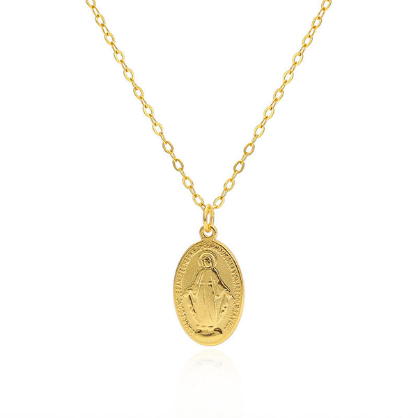 Gilded Virgin Mary Necklace For Women 925 Sterling Silver Coin Collarbone Chain Necklaces & Pendants