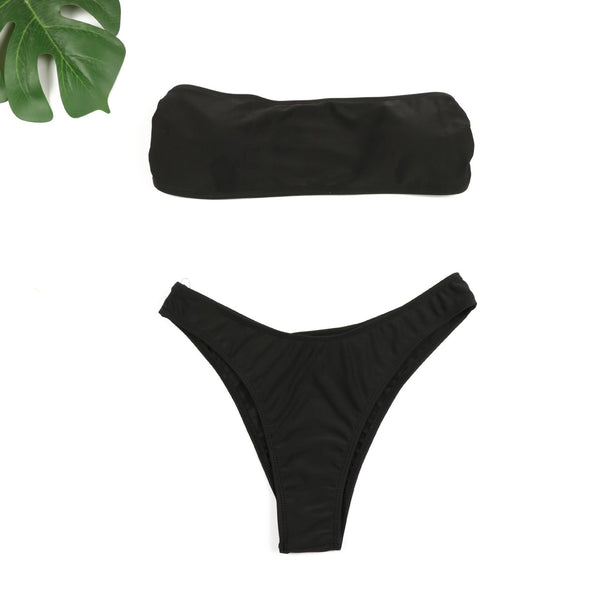 Bikini  Solid Color Strapless Women's Swimsuit Split Swimwear