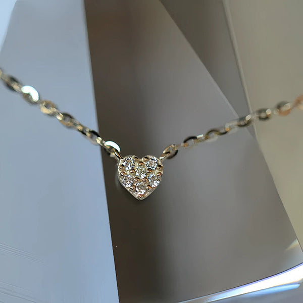 S925 Pure Silver Plated With 14K Gold Mini Heart Necklace Womens Diamond Studded Necklaces & Pendants