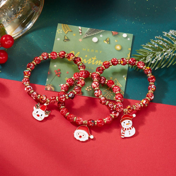 Creative Colorful Santa Claus Snowman Reindeer Beaded Stackable Bracelet Fashion Gift Bracelets