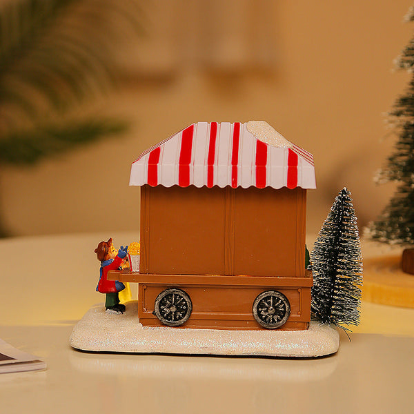 Cross Border New Christmas Light Up Musical House Food Cart Snow Hut Creative Decoration Ornament Gift Seasonal Decorations