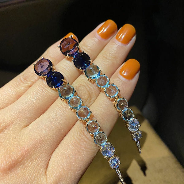 Veile Studios Elegant High End Fashion Jewellery For Women With Blue Diamonds And Copper Design Earrings