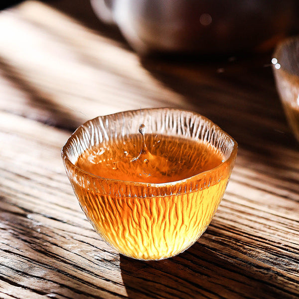 Small Personal Cup Tea Tasting Hammer Patterned Kung Fu Heat Resistant Glass Single Cups & Saucers