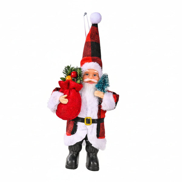 Christmas Decoration Resin Santa Claus Figurine Plaid Cloth Ornament Seasonal Decorations