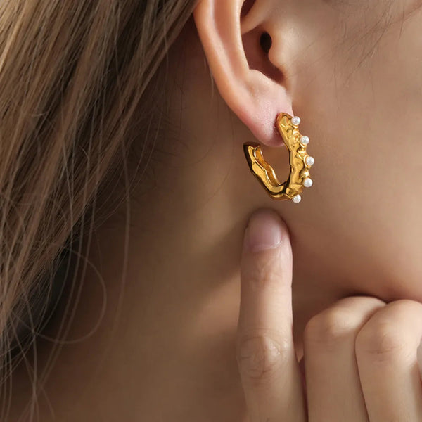 Synthetic Pearl 18K Gold Plated Earrings