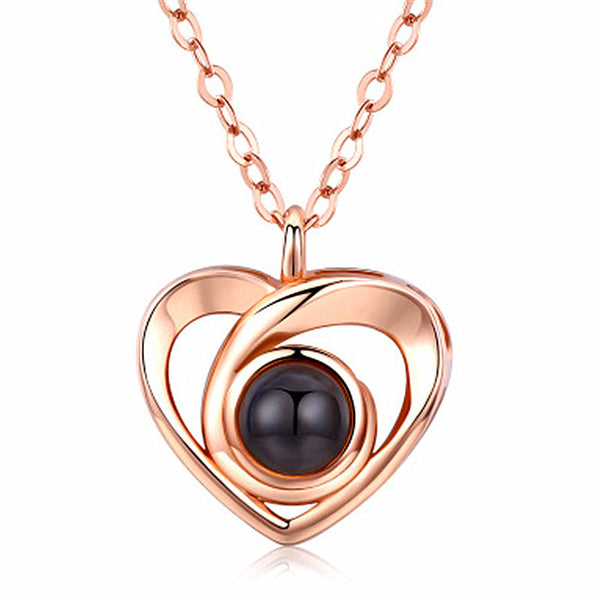 Silver Love Heart Shaped Projection Pendant Necklace In 100 Languages You Clavicle Chain Necklaces & Pendants