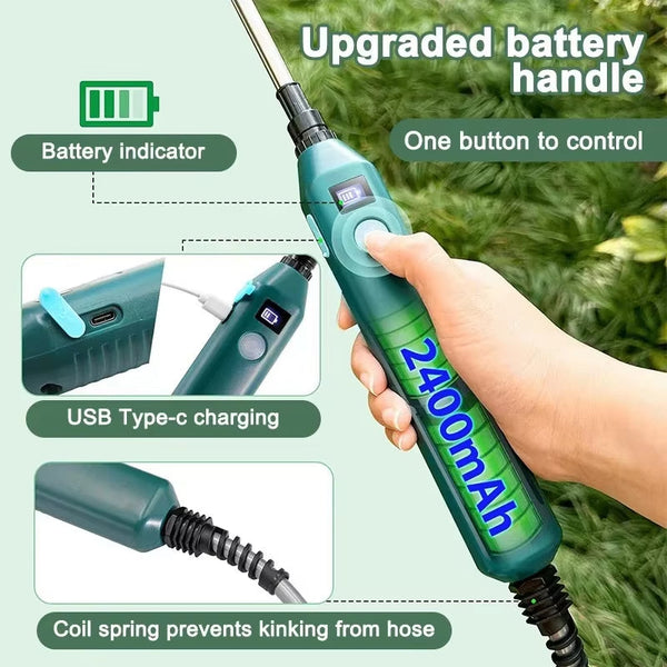 2400Mah Electric Sprayer Wand. 3 Nozzles High Pressure For Garden Plant Watering. Garden Sprayers