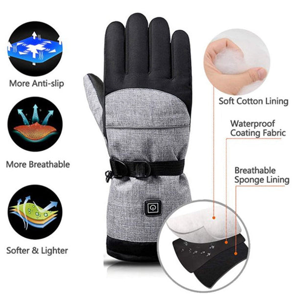 Electric Heated Waterproof Winter Warm Rechargeable For Ski Snowmobile And Outdoor Activities Gloves