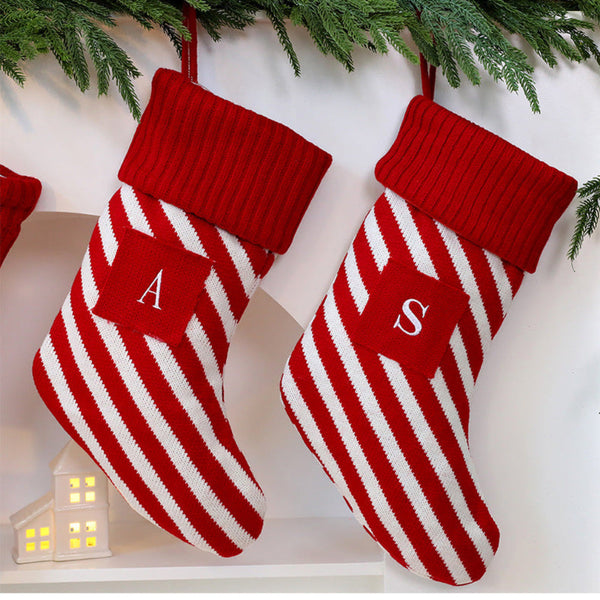 Festive Large Letter Christmas Stocking Red And White Stripe Tree Ornament Creative Holiday Decoration Seasonal Decorations