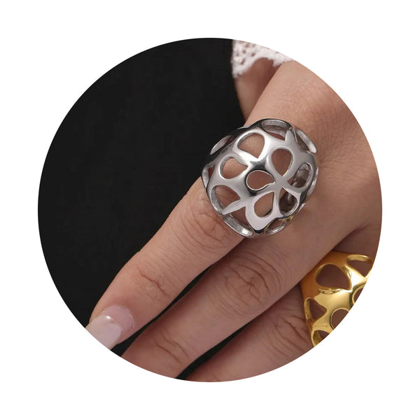 Veile Studios Large Aperture Hollow Exaggerated Heavy Duty Stainless Steel Ring Rings