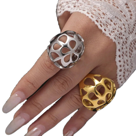 Veile Studios Large Aperture Hollow Exaggerated Heavy Duty Stainless Steel Ring Rings