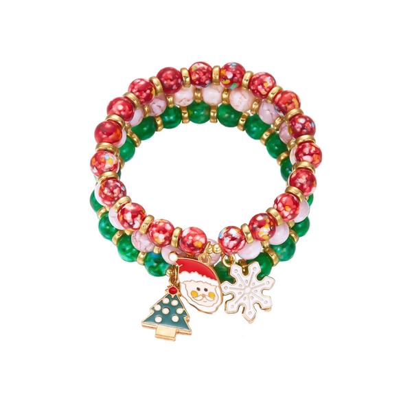 Creative Colorful Santa Claus Snowman Reindeer Beaded Stackable Bracelet Fashion Gift Bracelets