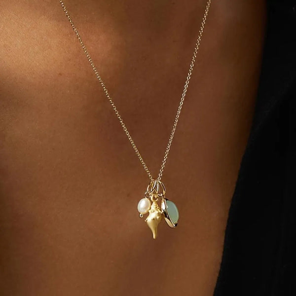14K Gold Plated Natural Crystal Conch Pendant Necklace Necklaces & Pendants