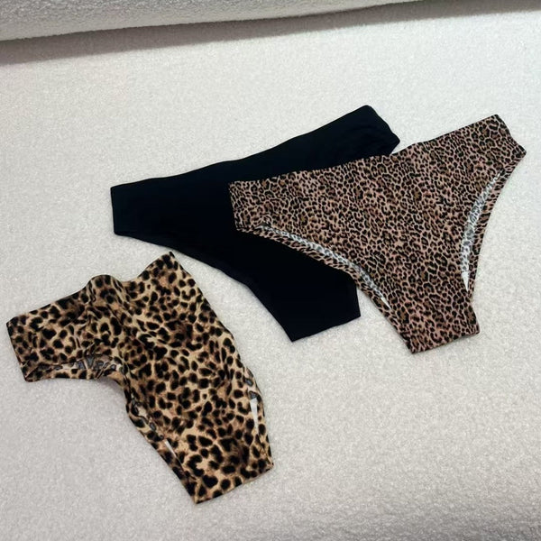 Foreign Trade Ice Silk Underwear Cotton Crotch Low Waist Leopard Print  Plus Size Seamless Panties