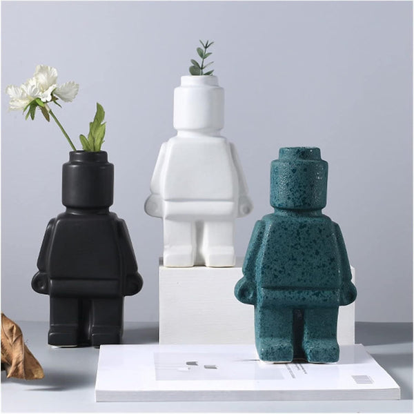 Robot Vase Resin Creative Home Decor Living Room Decoration Insertion Vases