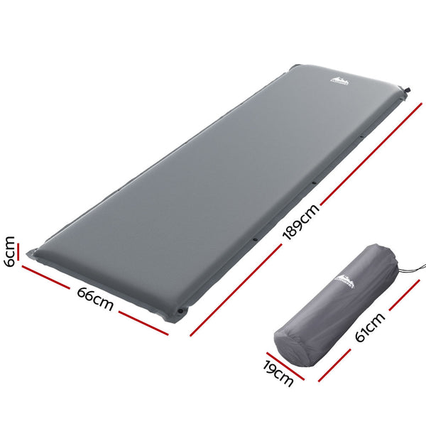 Weisshorn Self Inflating Mattress Camping Sleeping Air Bed Pad Single Grey Inflatable Mattresses & Airbeds